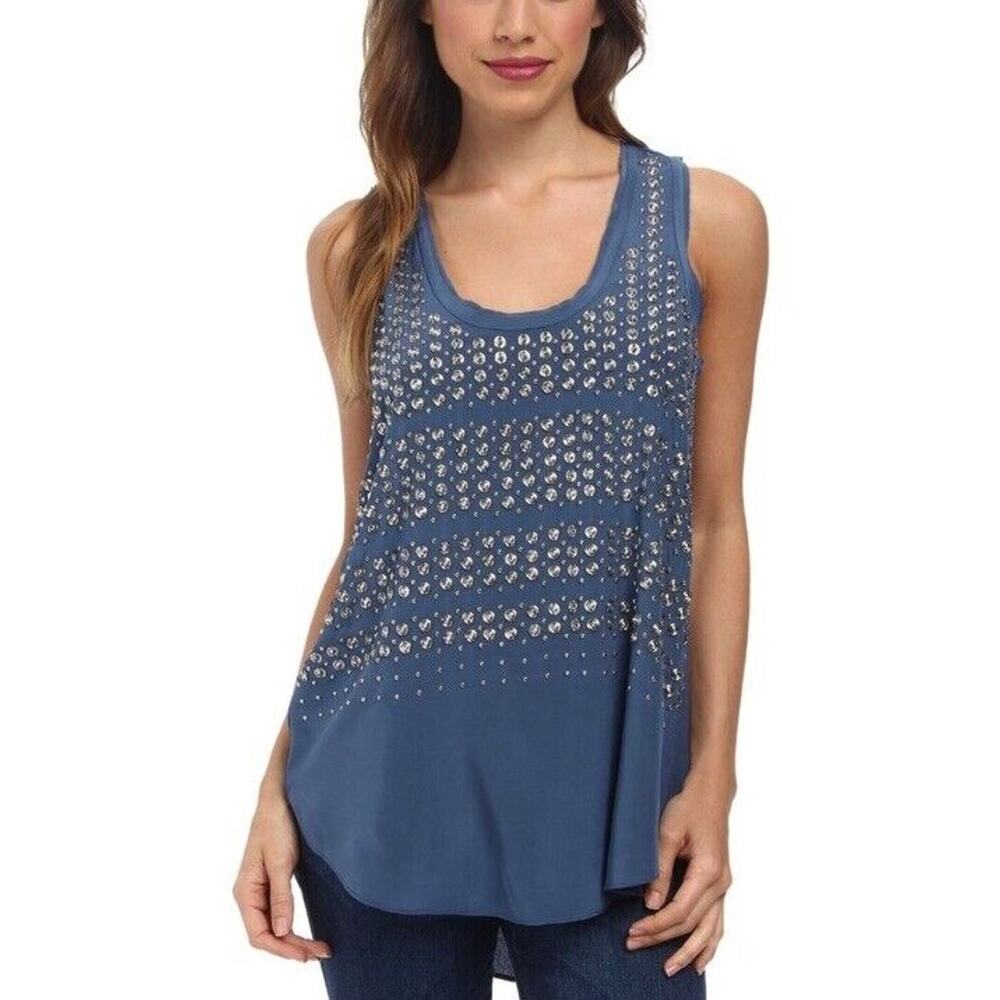 Rebecca Taylor silk studded‎ tank Blue sz.6 $350 women's